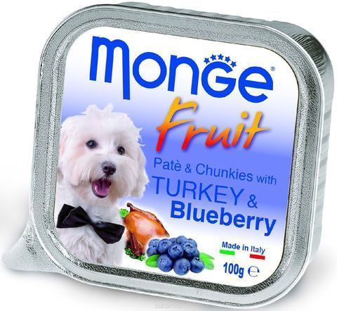 Купить консервы Monge Fruit Turkey & Blueberry для собак индейка с черникой 100г