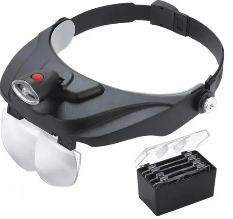 Лупа налобная с подсветкой 4 сменных стекла (2LED) MG-81001-B Magnifier