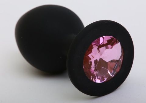 Чёрная силиконовая пробка с розовым стразом - 8,2 см. - 4sexdreaM 47409-1