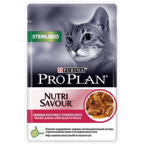 Pro Plan Nutrisavour Sterilised влажный корм для стерилизованных кошек, с уткой в соусе, 85 г.