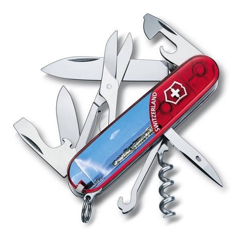 Нож Victorinox Climber Geneve, 91 мм, 14 функций, полупрозрачный красный (подар. упак.)