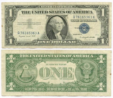 Банкнота США 1 доллар (серебряный сертификат) 1957A Q 76165363 A. VF