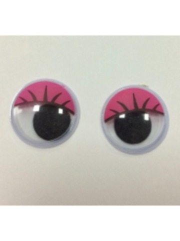 Глазки бегающие клеевые с ресницами малиновые 18 мм (2 шт)