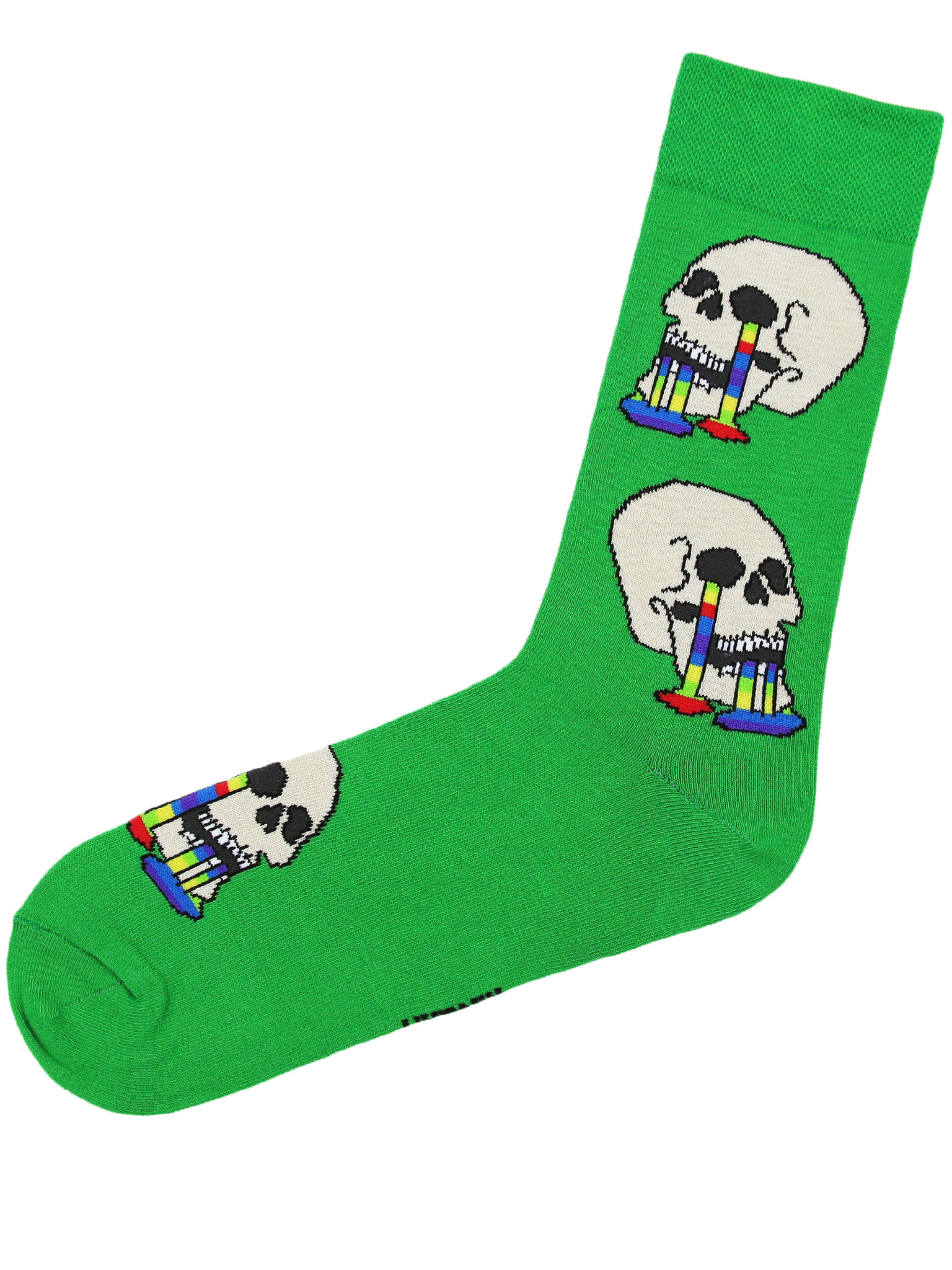 Купить прикольные высокие зеленые носки с черепами