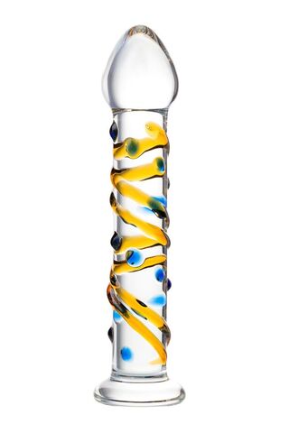 Стеклянный фаллос на подставке с цветными спиралями - 17,5 см. - Sexus Sexus Glass 912093