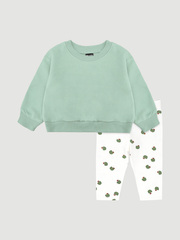 Комплект Mjölk Свитшот Пыльный ментоловый/Легинсы Яблочки, уценка