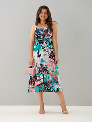 Платье П-015/бирюзаабстракция-надписи
