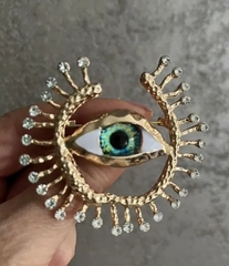 Крупная брошь ГлАЗ (EYE Green) с эмалью в стиле Schiaparelli