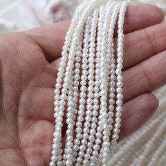 Жемчуг натуральный речной, круглый, 2,9-3,5 мм, 1 нить, Ж002