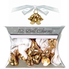 Колокольчик двойной золотой с желтым бантом, 12 шт.