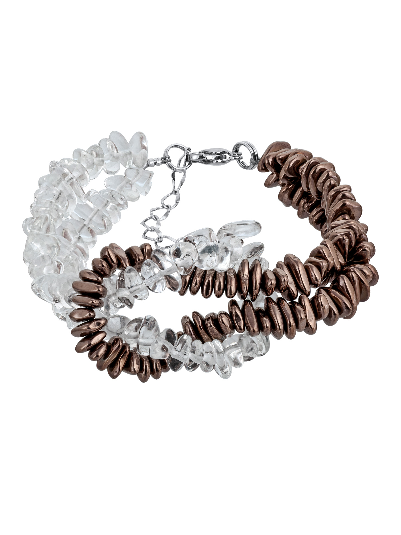 Коричневый браслет с горным хрусталем и гематитом