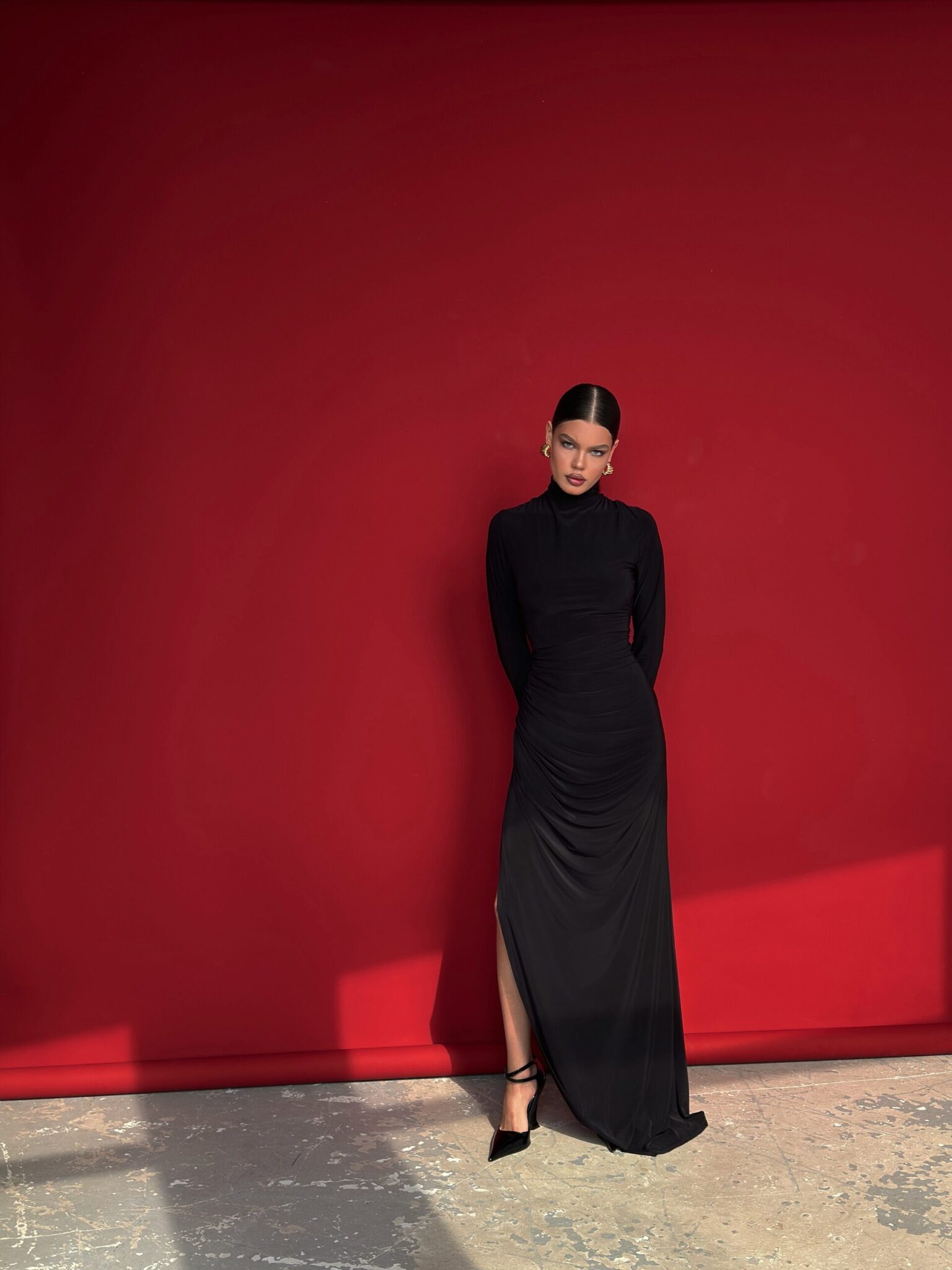 Maxi Dress with Side Draping and Slit