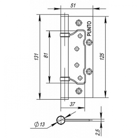 Петля универсальная без врезки 200-2B 125x2,5 GR (графит)