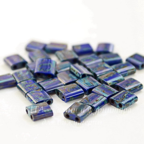 MIY-TL-4518 Бисер Miyuki Tila (Тила) с 2 отверстиями 5х5х1,9 мм непрозрачный синий Пикассо