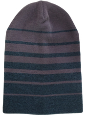 Зимняя двухслойная удлиненная шапочка бини c полосками. Градиент - переход от джинсового меланжа к светло-синеревому оттенку.