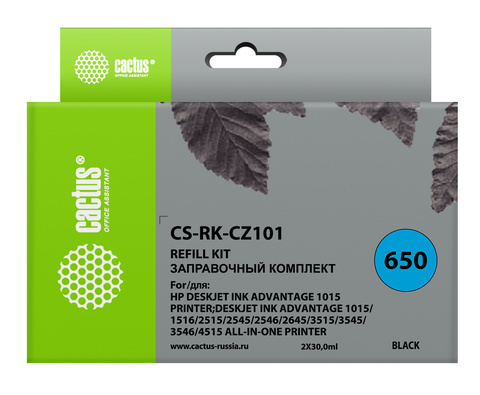 Заправочный набор Cactus CS-RK-CZ101 черный 2x30мл для HP DJ 2515/3515