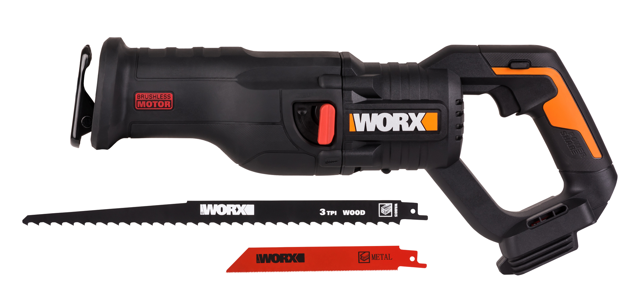 Сабельная пила аккумуляторная бесщеточная WORX WX516, 20В, 4Ач х1, ЗУ 2А.