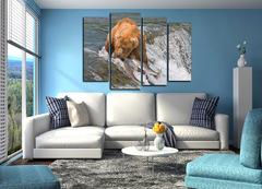 Модульная картина "Медведь ловит рыбу"