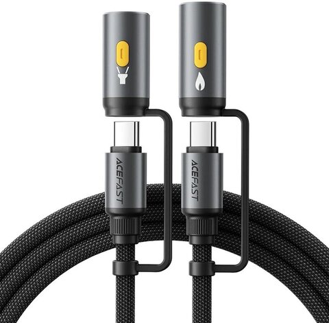 Кабель ACEFAST J4 Multi-Function Charging Data Cable USB-C+ Led Light + Cigarette Lighter с коннектором в прикуриватель, черный