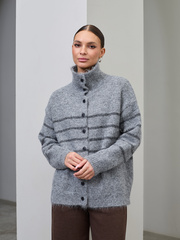 Серый шерстяной кардиган в полоску