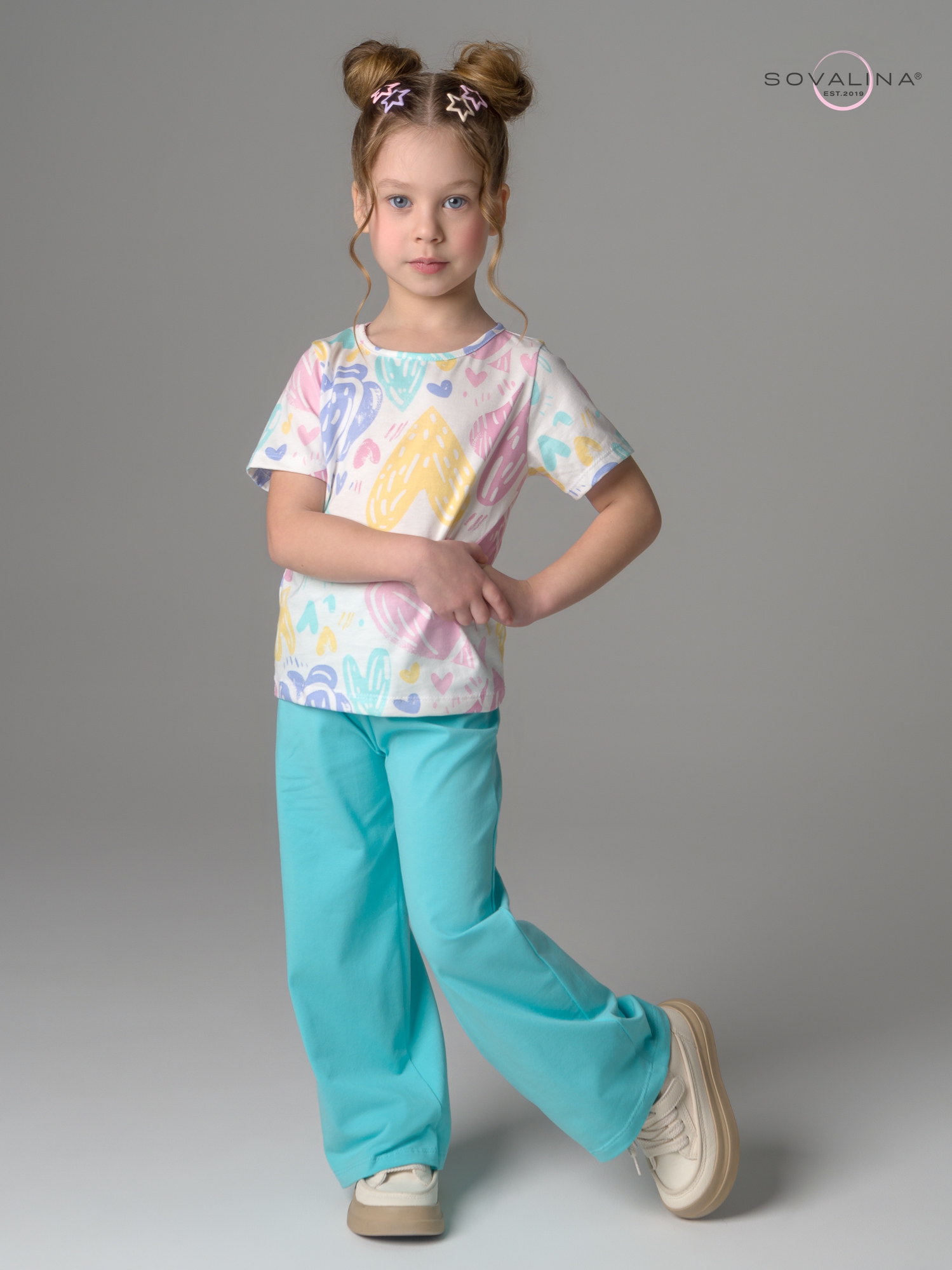 Костюм Лето акварельные сердечки-мята