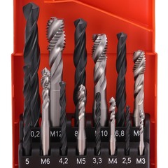 Набор метчиков машинных M3 -M12 HSS DIN371/376 (Винт., C/2,5P, R35, + сверла) 14пр Bucovice 104002