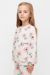 джемпер  для девочки  КР 302710/бежевый,нежный цветок к549