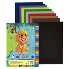 
          Картон цветной Alingar, А4, немелованный, 10 листов, 10 цветов, односторонний, зол+серебро, пакет, "Лев"