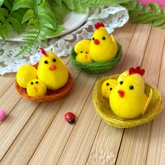 №2 Цыплята пасхальные, декоративные, пушистые, 4,7*5,5 см, в гнезде, набор 3 шт.