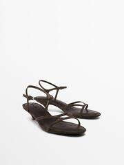 Massimo Dutti Кожаные босоножки на низком каблуке, коричневый