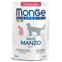 Влажный корм Monge Cat Monoprotein для стерилизованных кошек, из говядины, паучи 85 г - 28 шт