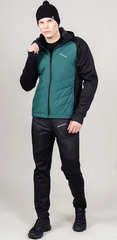 Премиальный костюм для лыж и зимнего бега Nordski Hybrid Hood Warm 2.0 Black-Alpine Green