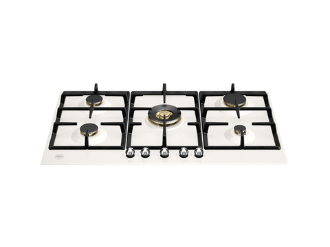 Встраиваемая газовая варочная панель Bertazzoni, с конфоркой dual wok сбоку, 90 см Слоновая кость / хром