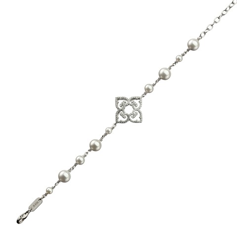 Classic Bracelet with Pearls, Rhodium, Cubic Zircons