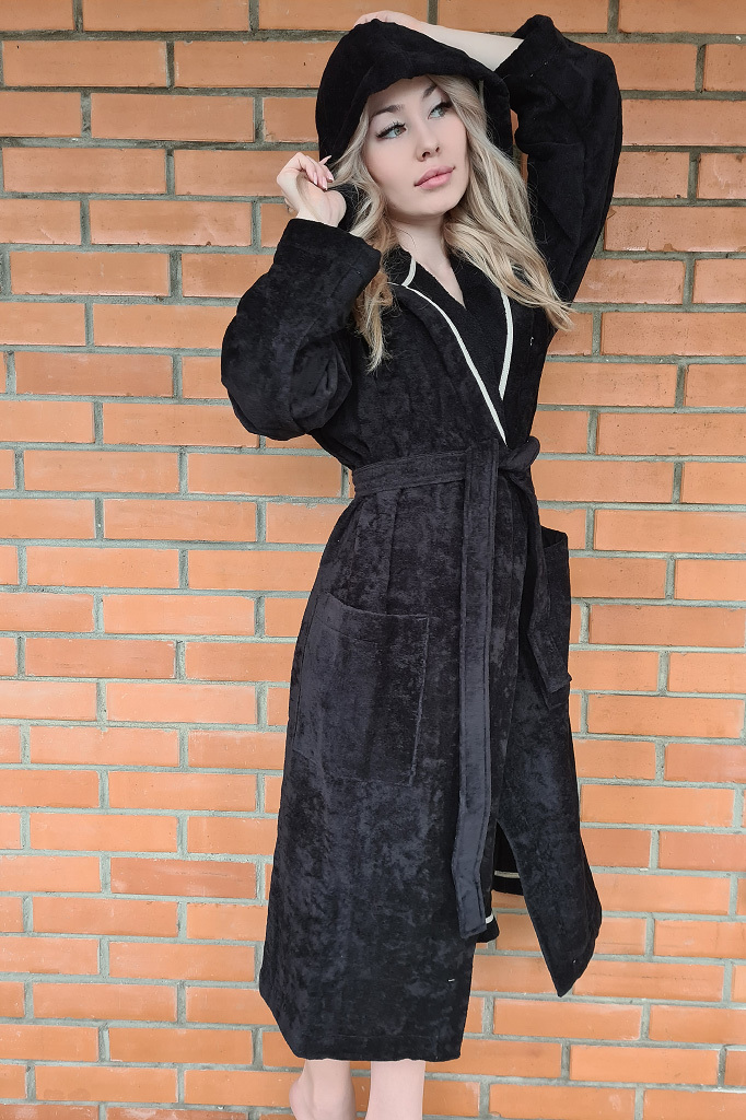 Черный махровый халат с капюшоном Luna di Giorno