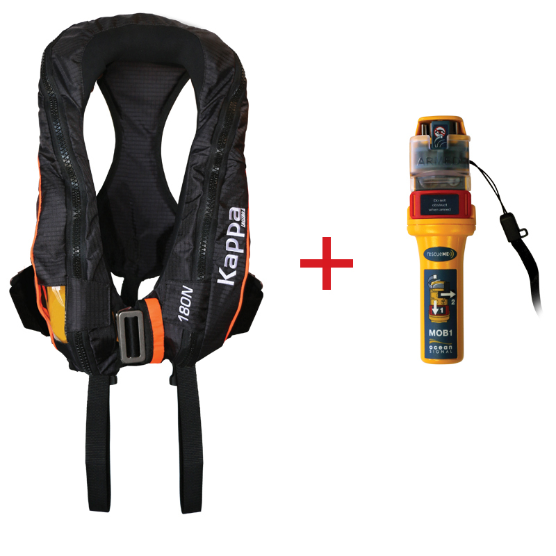 Kappa inflatable lifejacket auto, 180N, ISO 12402-3 with ocean signal mob1, set