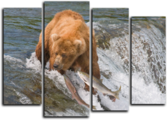 Модульная картина "Медведь ловит рыбу"