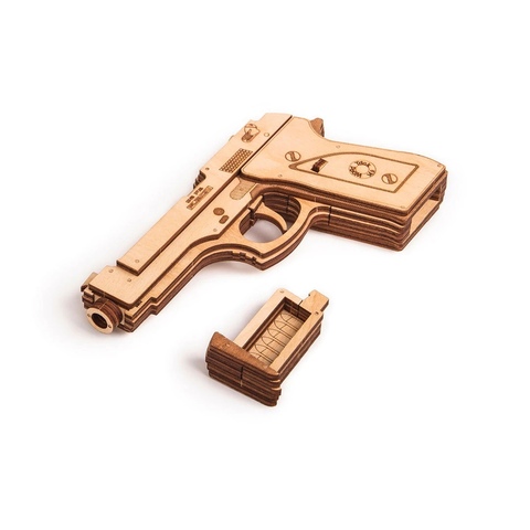 Набор из двух пистолетов с тиром от Wood Trick - Деревянный конструктор, сборная модель, 3D пазл. Резинкострел