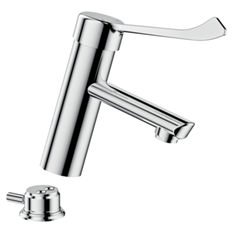 Delabie 2820LEP Механический смеситель ЕР BIOCLIP для раковины, В.95, тяга+слив,гигиенич рычаг