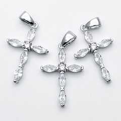 Подвеска Крест, цвет серебро (родий), фианиты, размер 22*14 мм, цена за 1 шт