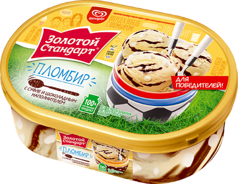 Мороженое Золотой стандарт пломбир суфле в шоколаде контейнер 475г