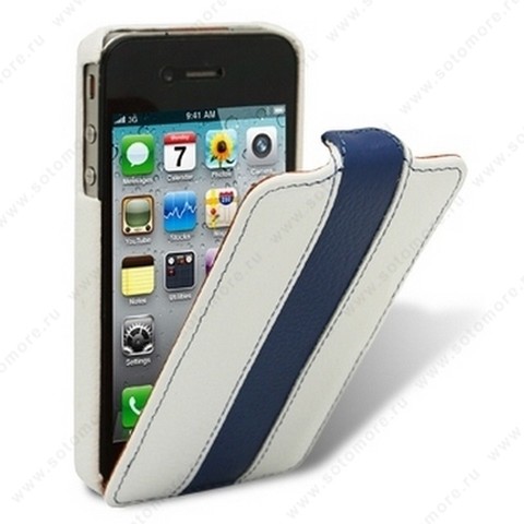 Чехол-флип Melkco для iPhone 4s/ 4 Leather Case Limited Edition Jacka Type (White/Blue LC)