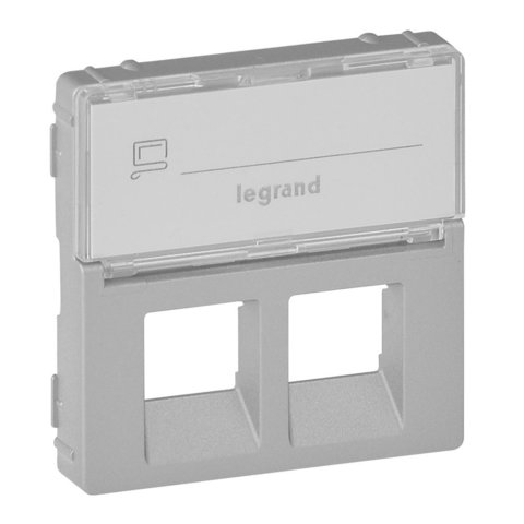 Розетка телефонная RJ 11 + компьютерная RJ 45 6e UTP. Цвет Алюминий. Legrand Valena Life (Легранд Валена Лайф). 755482 (с держателем маркировки). 753032+755422