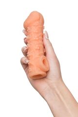 Телесная закрытая насадка с пучками шишечек Cock Sleeve Size M - 15,6 см. - 