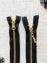 Молния шлифованная металл Т5, L 115 см, 2 бегунка, чёрный/золото