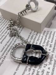 Брошь двойная Скиап. серебристая с черной эмалью 