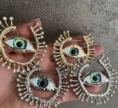 Крупная брошь ГлАЗ (EYE Green) с эмалью в стиле Schiaparelli