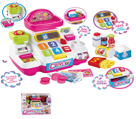 Касса детская с продуктами+чек+весы+пикалка свет муз35*22
