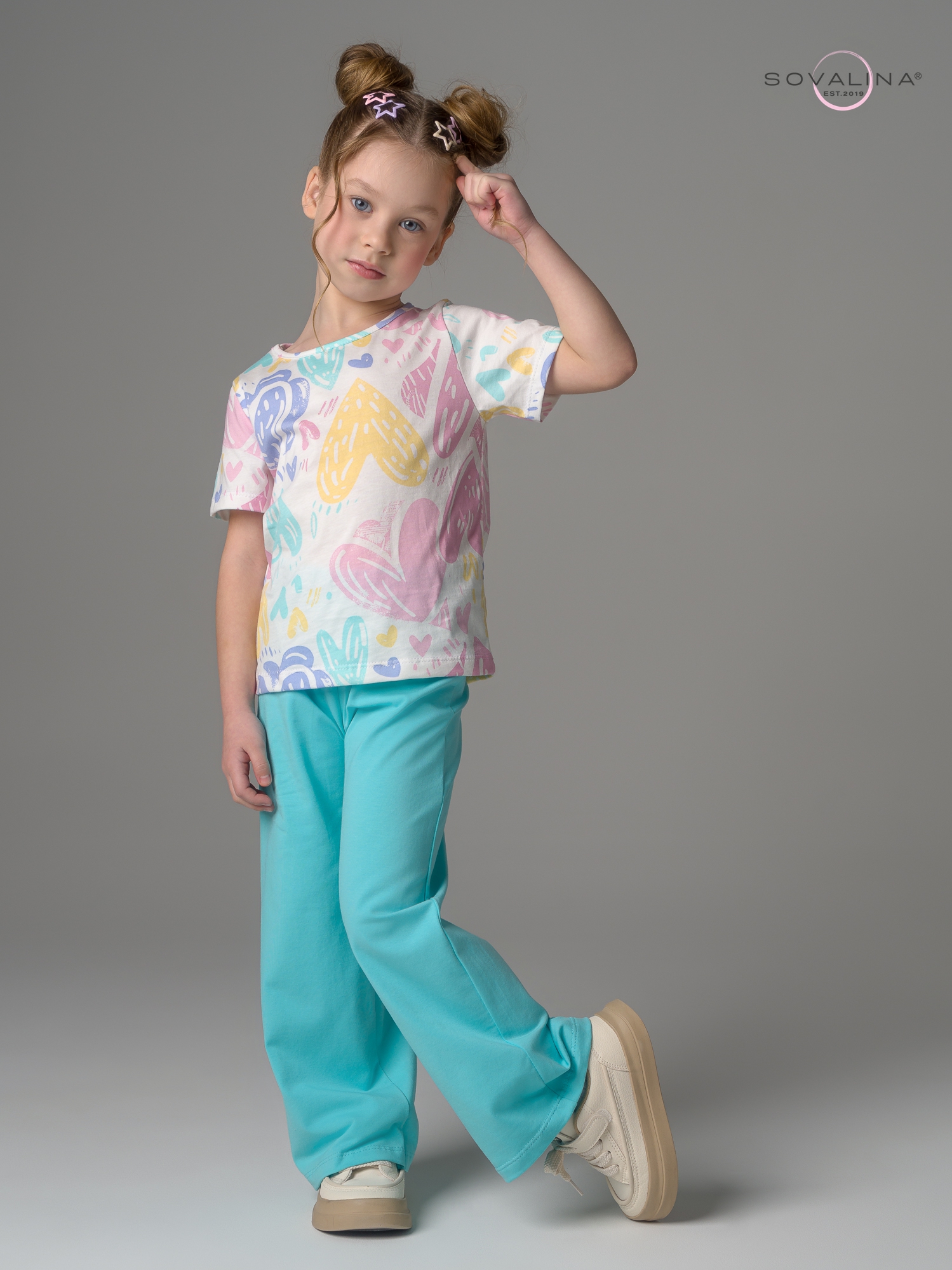 Костюм Лето акварельные сердечки-мята