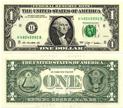 Банкнота США 1 доллар 2009 год - H 49245992 B (Сент Луис). AUNC